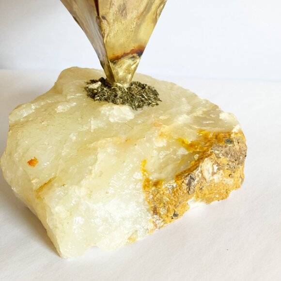 Vintage Mario Jason Brass Iron Marble Sculpture Signed Floral MCM Dandelion 3 - Picture 4 of 6